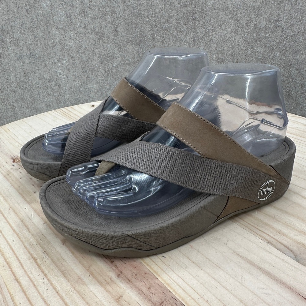 FitFlop Toning Sandals Womens 6 Brown Cross Strap Wedge Slides Comfort Shoes